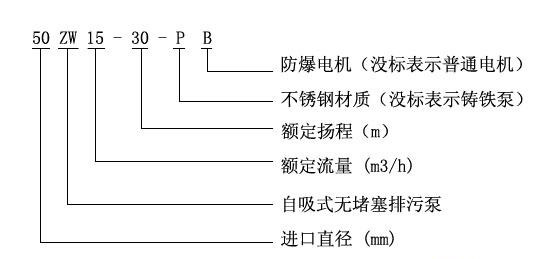 ZWPB型不銹鋼防爆自吸式無堵塞排污泵型號意義